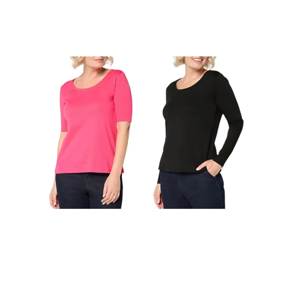 Isaac Mizrahi Live! Women's 2-Pack Essentials Pima Tops Pink/Black - Regular
